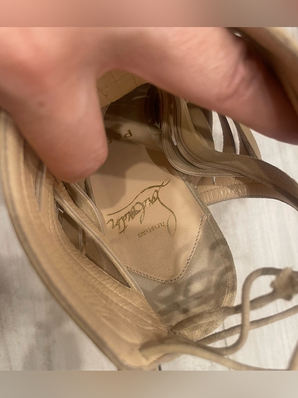 Christian Louboutin Deva nude fringe suede platform heels 38.5 7.5 8 - Picture 10 of 16